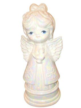 Ceramic Iridescent Angel Figurine With Music Box Vintage•79